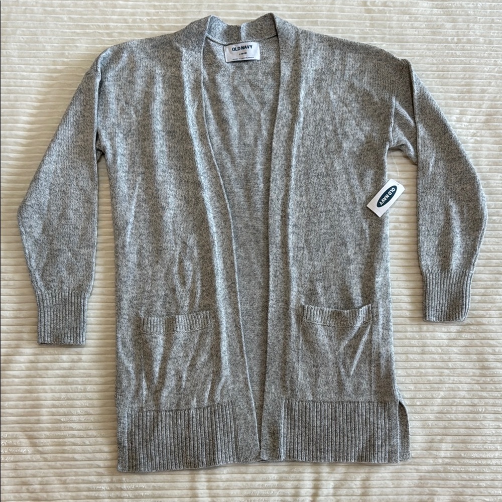 Old Navy 3/4 Sleeve Open Front Long Grey Cardigan NWT Large 10-12
